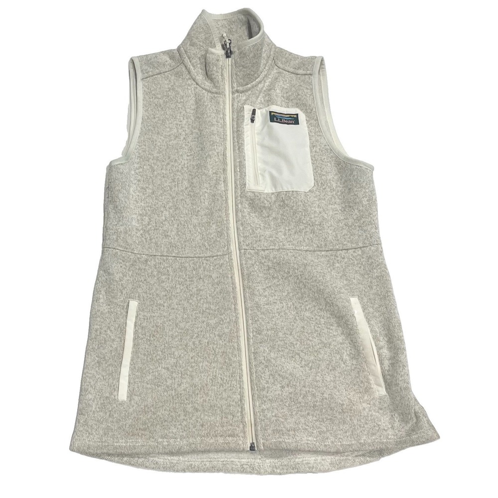 LL Bean Vest Womens XS Fleece Taupe Granola Mock Neck Full Zip Hiking 511766